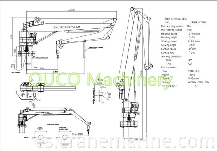 Ocuo Marine Deck Ship Crane Knuckle Boom Grúa para la venta